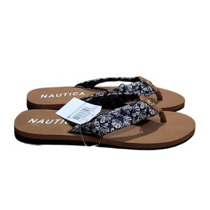 Nautica Thong Floral Sandals Womens Size 6 Tan Black Comfy